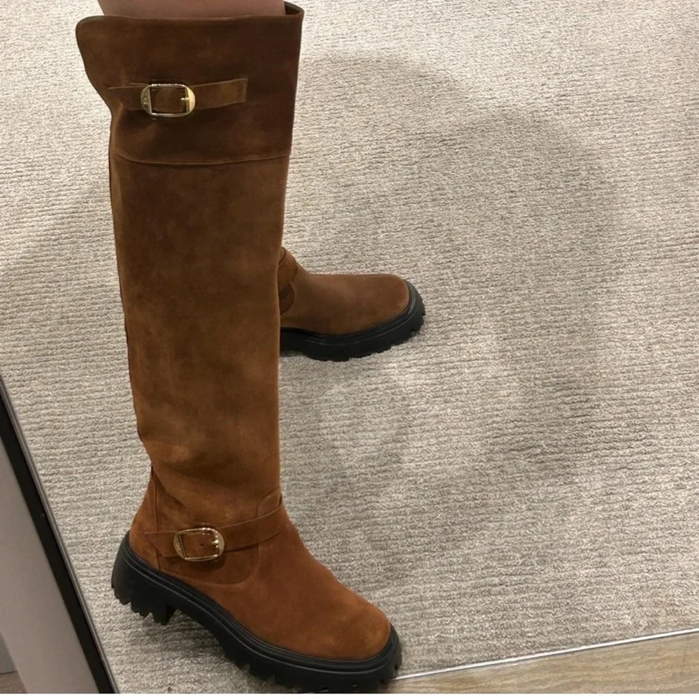 Brown Stuart Weitzman Knee-High Boots with Buckle Detail - Picture 3 of 3